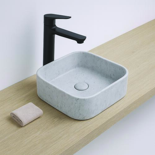 Vasque rectangle à poser LYS en céramique 37 x 37 x 11 cm - Marbre gris